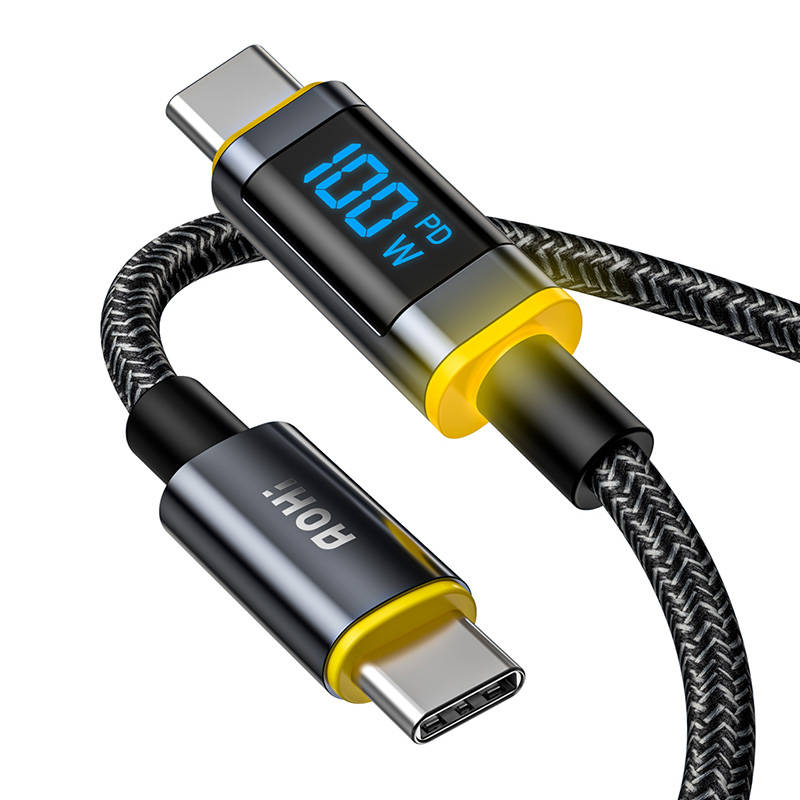 AOHI AOC-L010 USB-C - USB-C kábel 100W 1.2m kijelzővel (fekete)