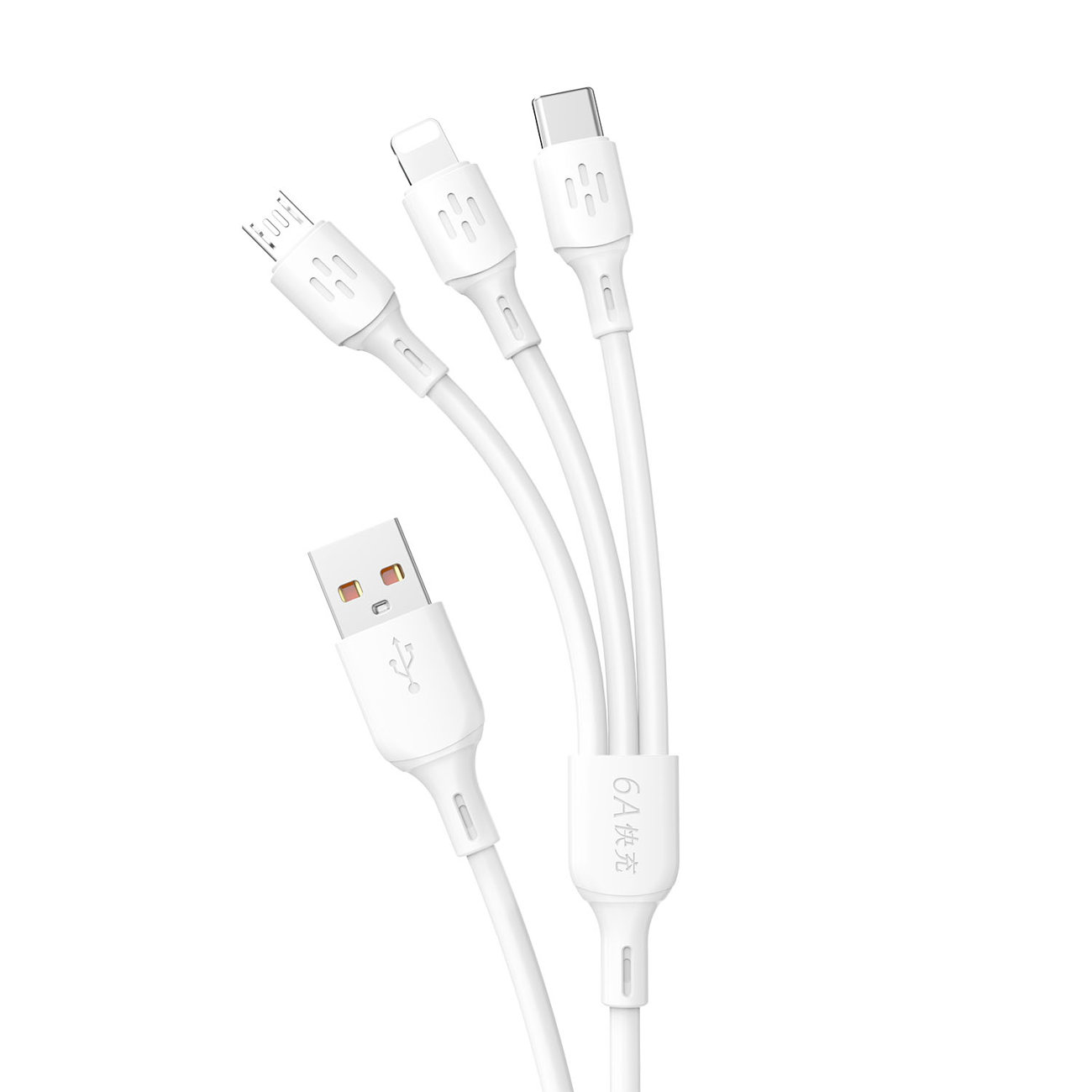 USB - USB C / micro USB / Lightning kábel 480Mb/s 6A 1,2m fehér