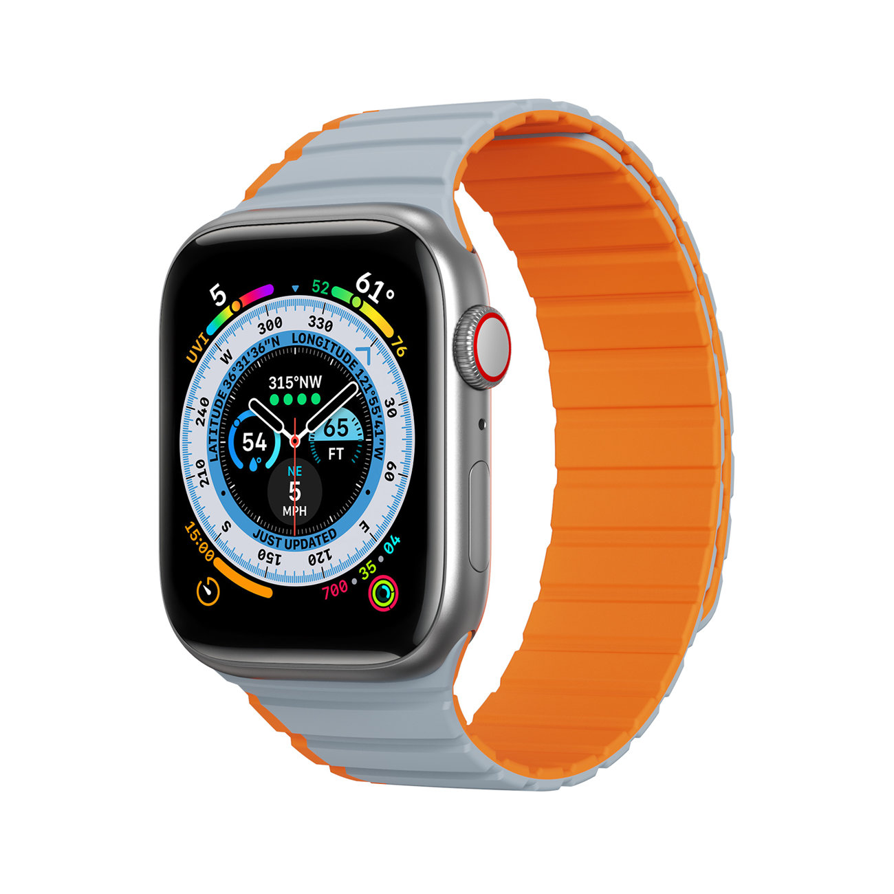 Apple Watch Ultra, SE, 8, 7, 6, 5, 4, 3, 2, 1 (49, 45, 44, 42 mm) Dux Ducis Univerzális mágneses óraszíj (LD verzió) szürke-narancssárga