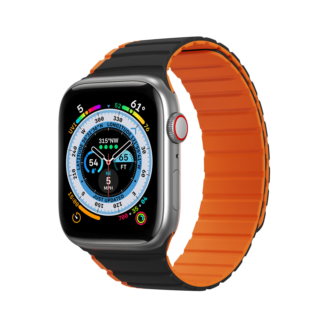 Apple Watch SE, 8, 7, 6, 5, 4, 3, 2, 1 (41, 40, 38 mm) Dux Ducis Univerzális mágneses óraszíj (LD verzió) fekete-narancsssárga