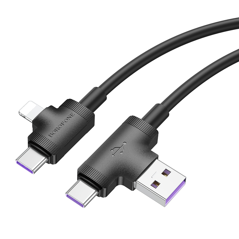 Borofone kábel BX73 4 az 1-ben - USB + Type C - Type C + Lightning - 5A 1 m fekete
