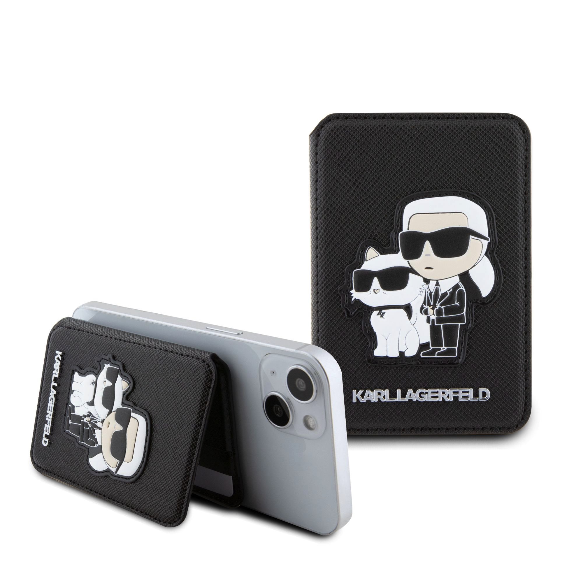 MagSafe-kompatibilis kártyatartó Karl Lagerfeld MagSafe Cardslot Stand Karl és Choupette fekete