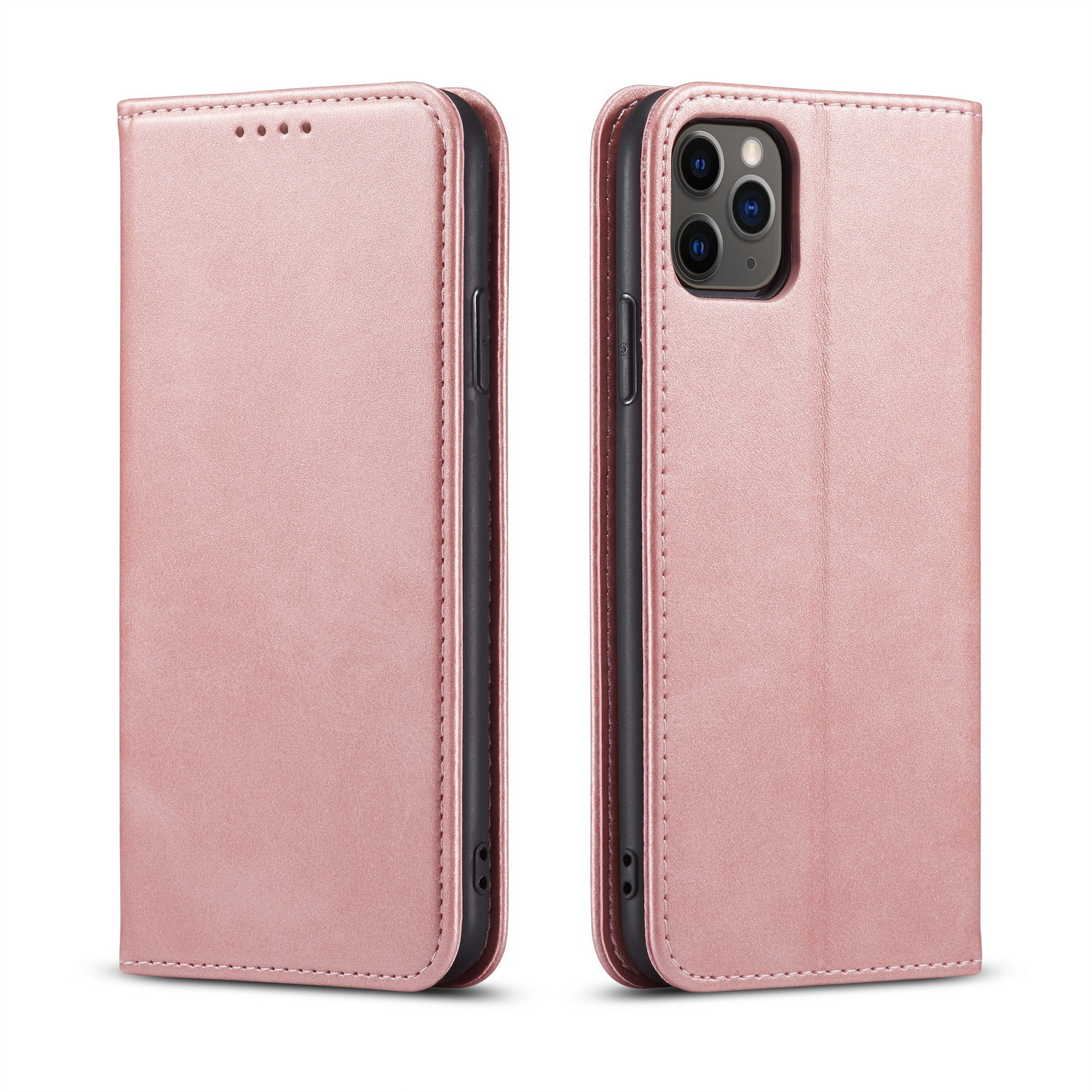iPhone 15 mágneses PU bőr fliptok kártyatartóval pánt nélküli rózsaszín Alphajack