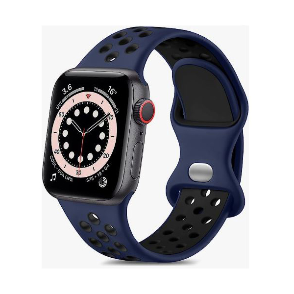 Apple Watch 1/2/3/4/5/6/7/8/9/SE (38/40/41mm) TRPH szilikon óraszíj sötétkék-fekete