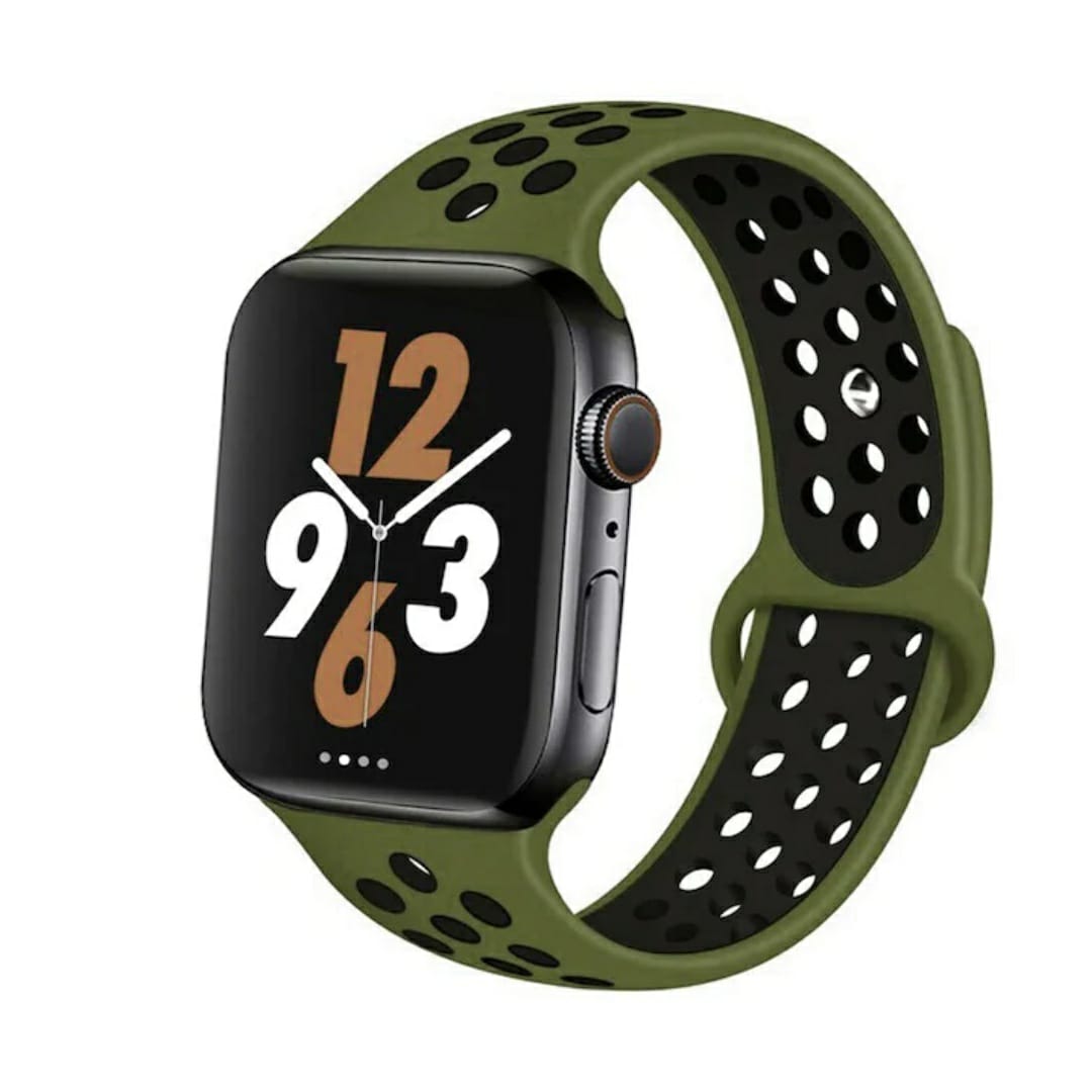 Apple Watch 1/2/3/4/5/6/7/8/9/SE (38/40/41mm) TRPH szilikon óraszíj zöld-fekete
