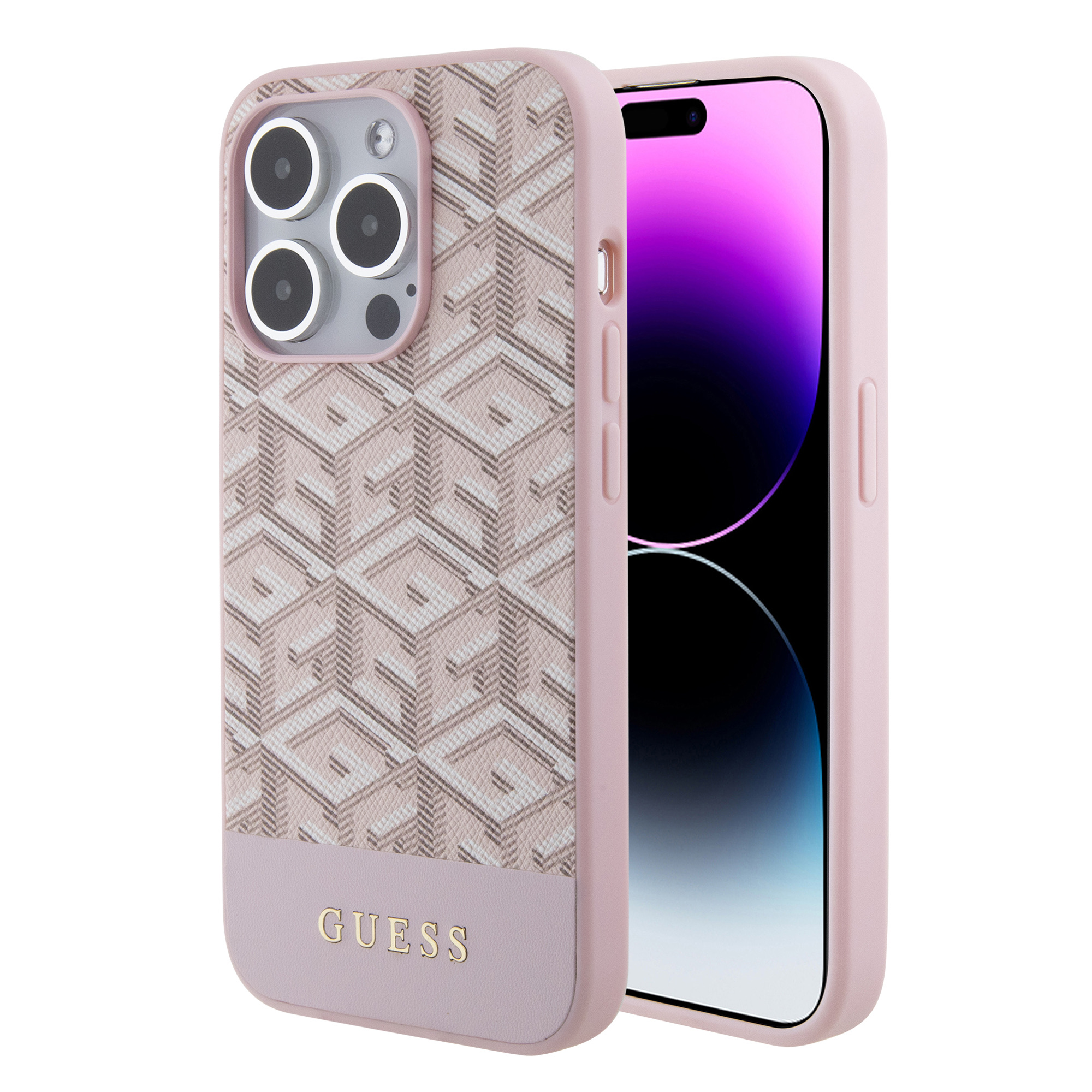 iPhone 15 Pro Guess PU G Cube MagSafe kompatibilis telefontok rózsaszín (GUHMP15LHGCFSEP)