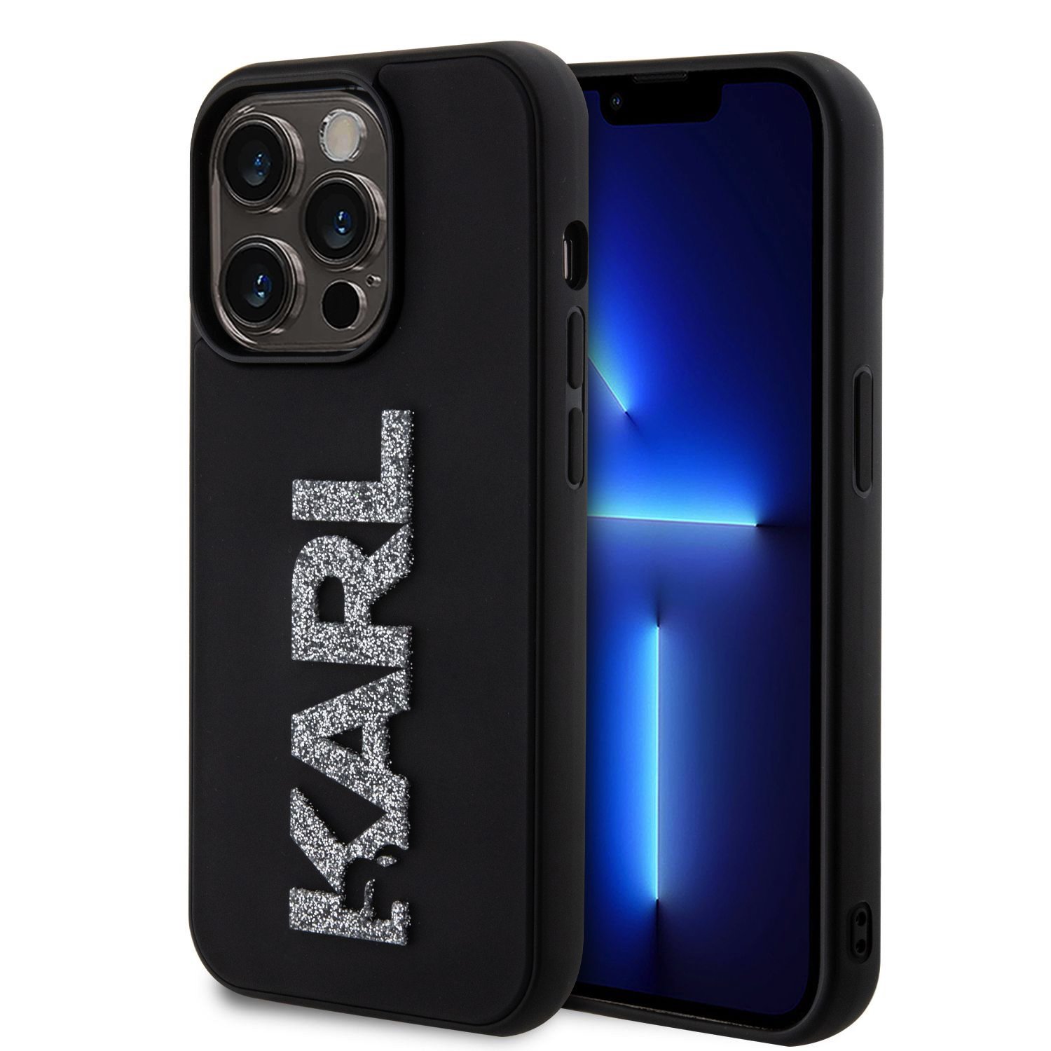 iPhone 15 Pro Max Karl Lagerfeld KLHCP15X3DMBKCK 3D Rubber Glitter Logo tok fekete