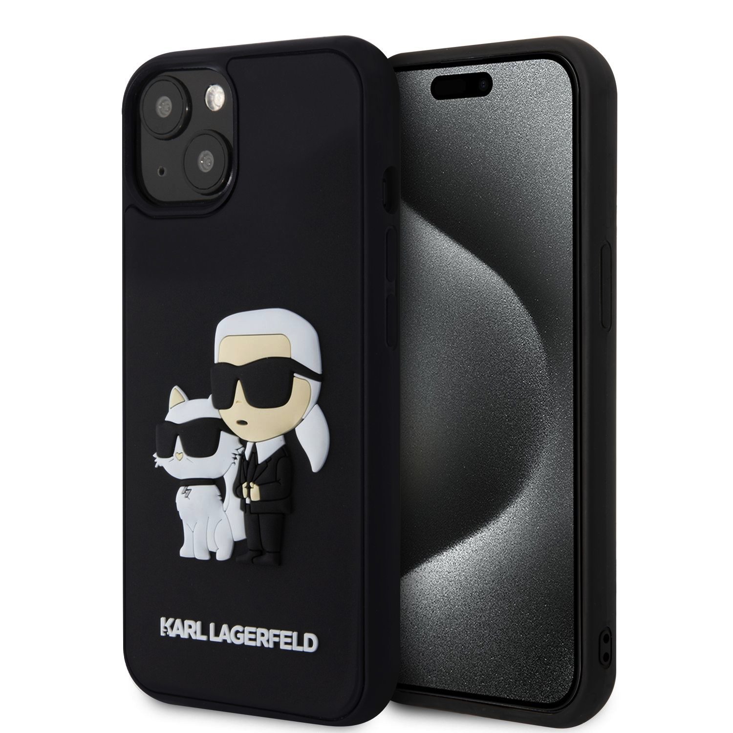 iPhone 14 Karl Lagerfeld KLHCP14S3DRKCNK 3D Rubber Karl and Choupette tok fekete