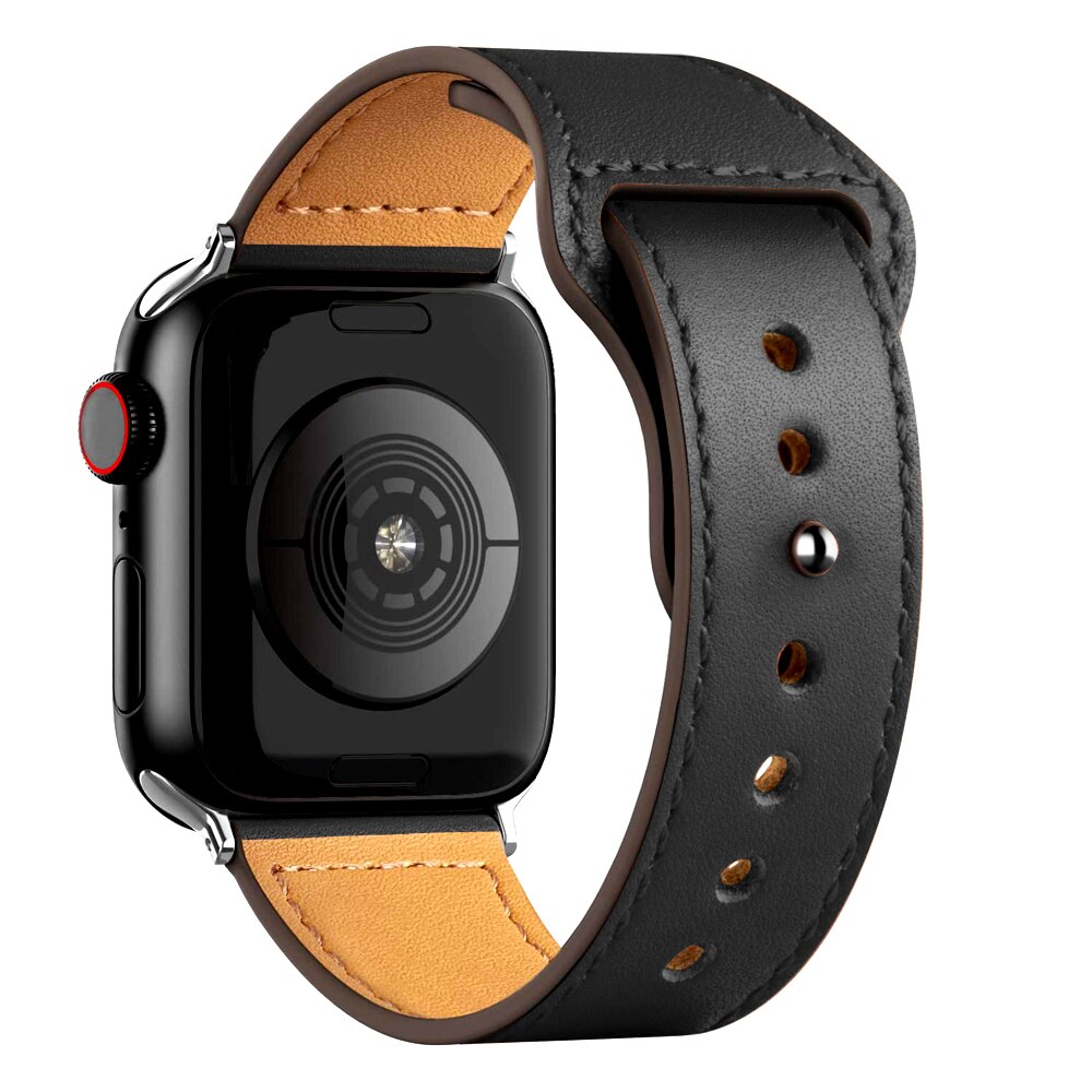Apple Watch 1/2/3/4/5/6/7/8/9/SE (38/40/41mm) TRPH bőr óraszíj fekete