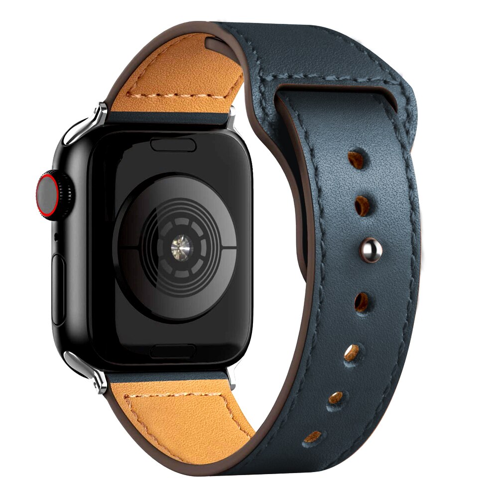 Apple Watch 1/2/3/4/5/6/7/8/9/SE/Ultra (42/44/45/49mm) TRPH bőr óraszíj sötétkék