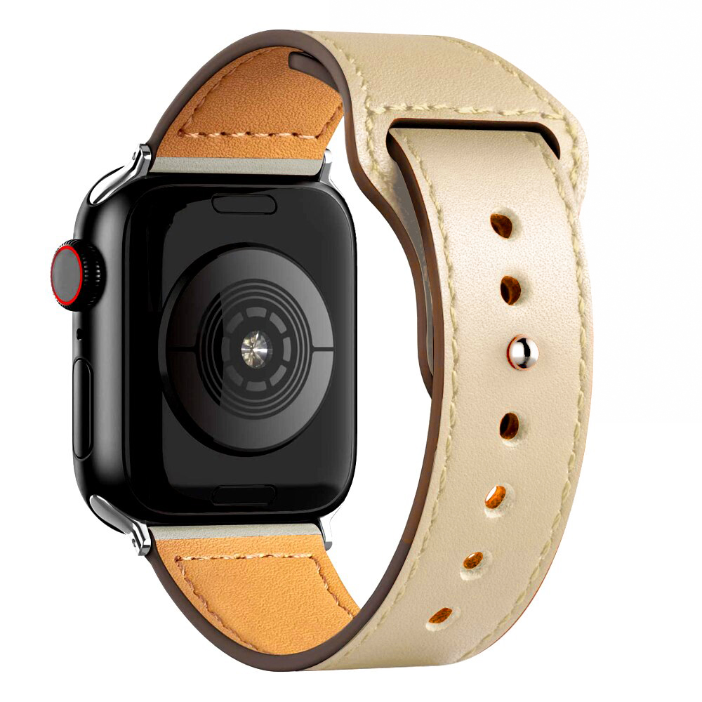 Apple Watch 1/2/3/4/5/6/7/8/9/SE (38/40/41mm) TRPH bőr óraszíj krém
