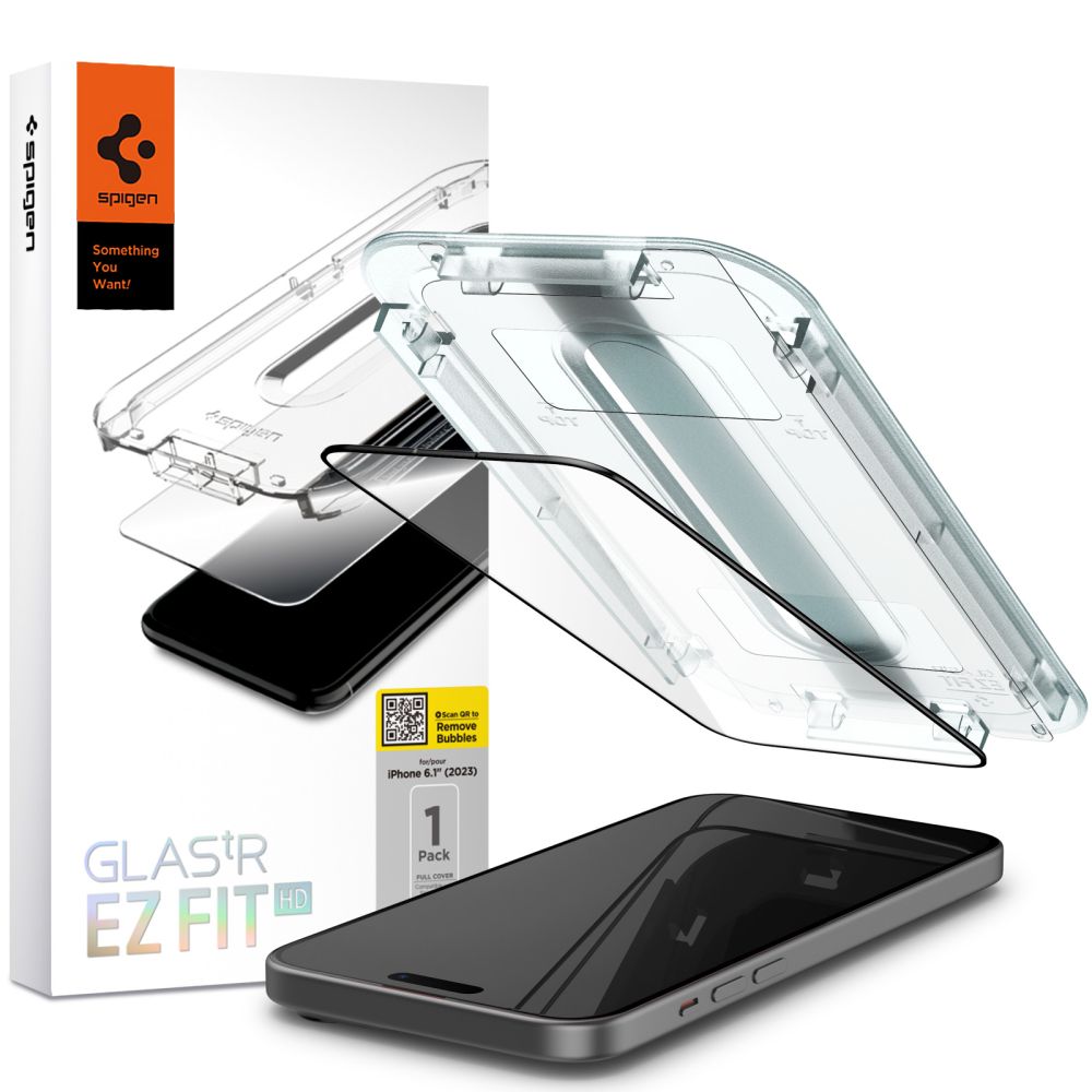 iPhone 15 Plus Spigen Kijelzővédő Fólia FC ''EZ FIT'' kerettel fekete (AGL06888)