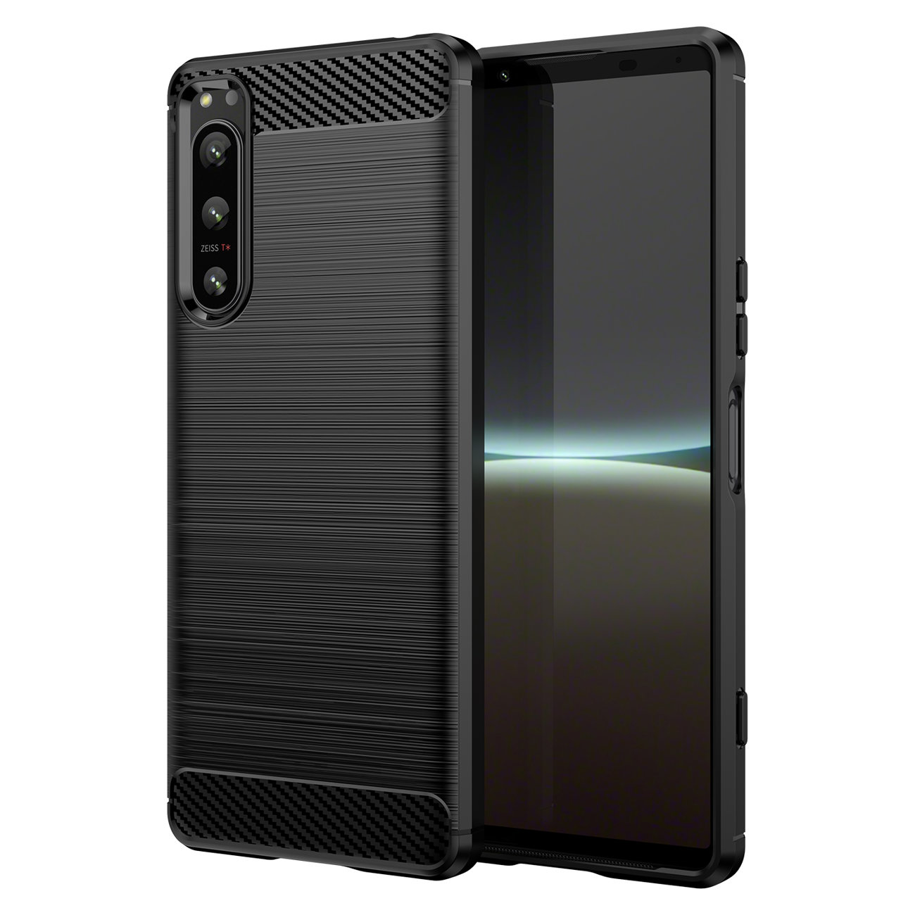 Sony Xperia 5 IV Carbon szénszál mintájú TPU tok fekete