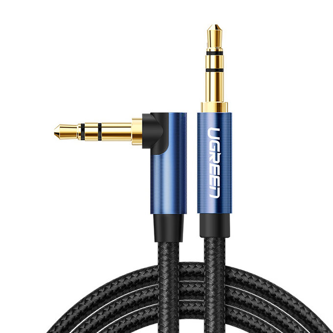 Ugreen audio kábel AUX 90 fokban döntött minijack 3,5 mm 2m kék (AV112)