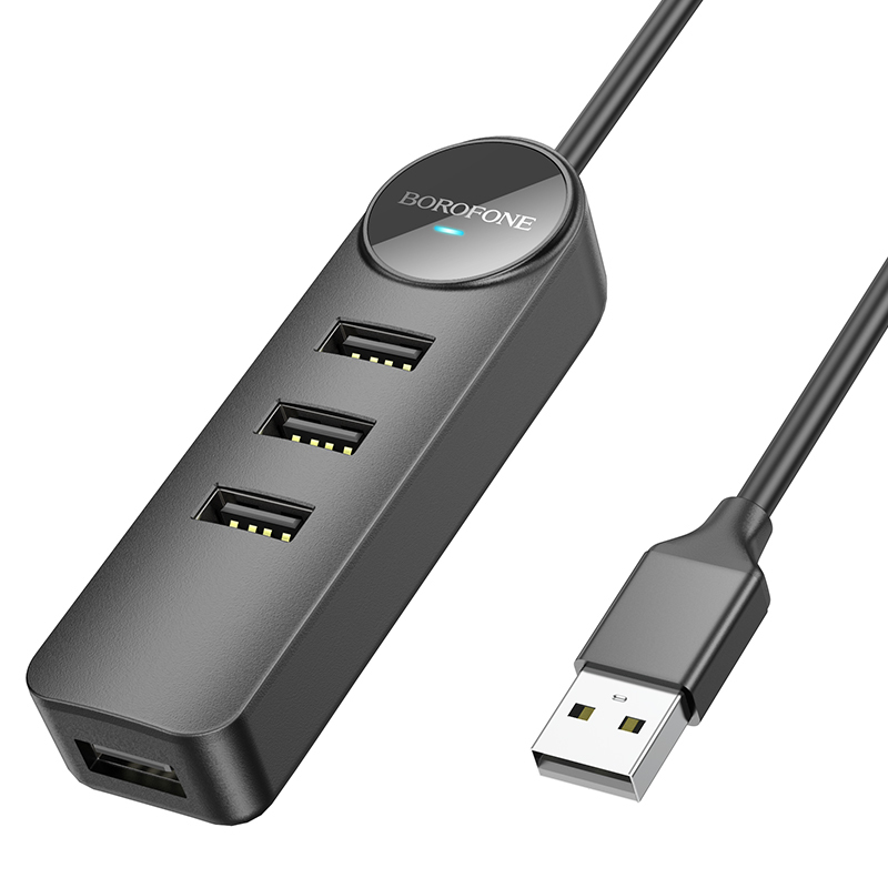 Borofone Erudite DH5 4 az 1-ben adapter USB - 4xUSB 2.0 1.2m fekete