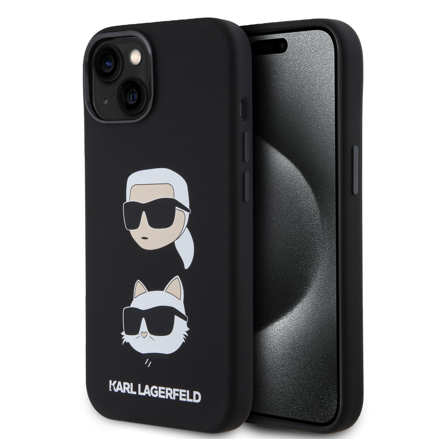iPhone 15 Plus Karl Lagerfeld Liquid Silicone Karl and Choupette Heads tok fekete (KLHCP15MSDHKCNK)