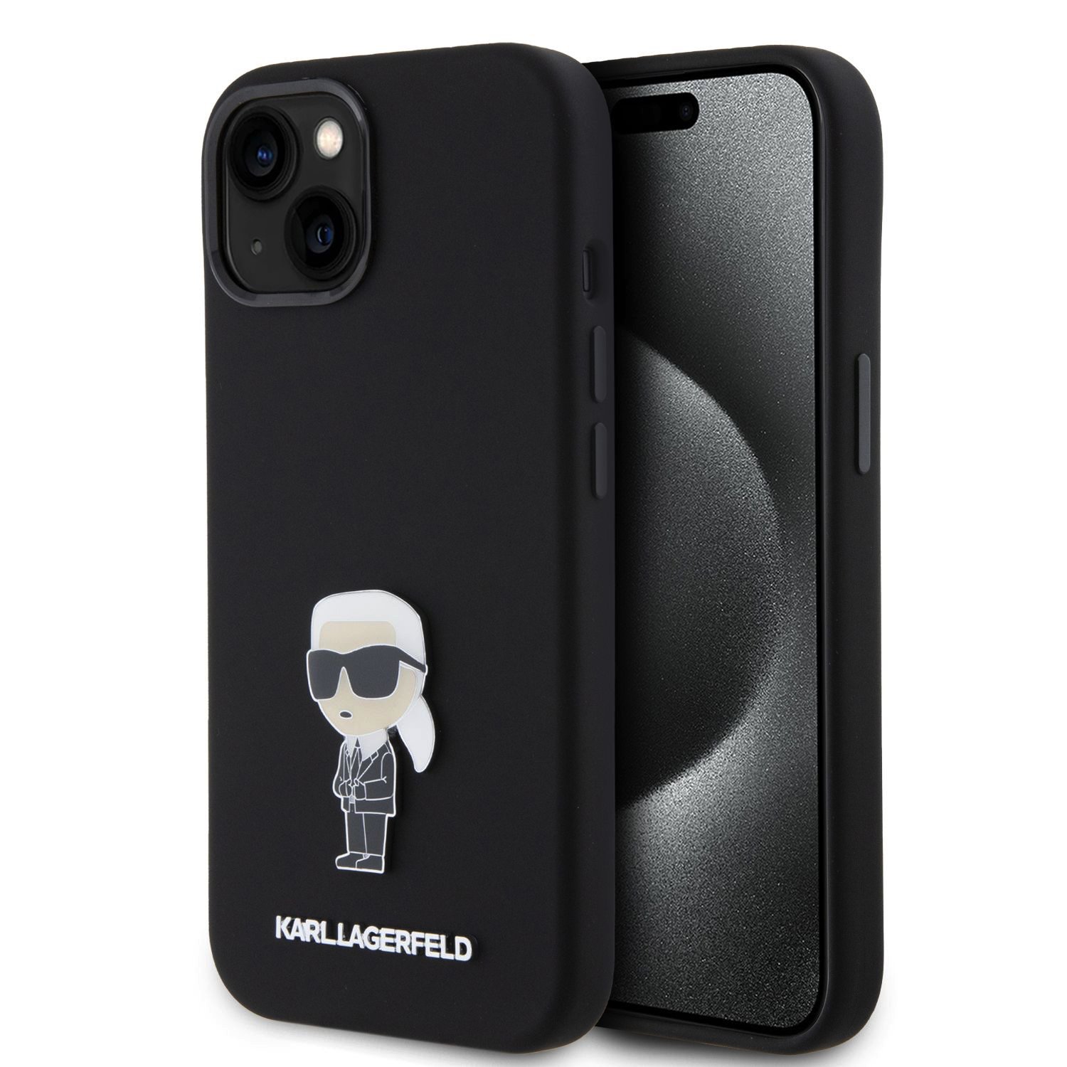 iPhone 15 Karl Lagerfeld Liquid Silicone Metal Ikonik tok fekete (KLHCP15SSMHKNPK)