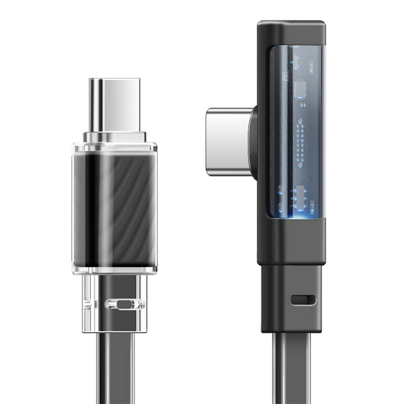 Mcdodo USB-C - USB-C CA-3453 kábel 90 fokos könyökkel 1.8m LED fekete