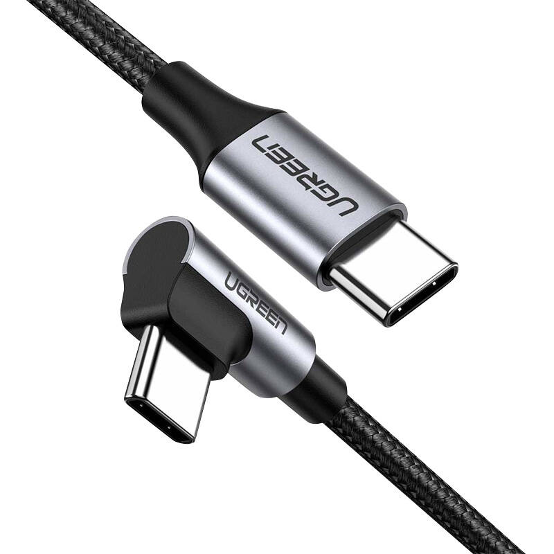 UGREEN US255 USB-C - USB-C hajlított könyök kábel 3A, 60W, 2m fekete