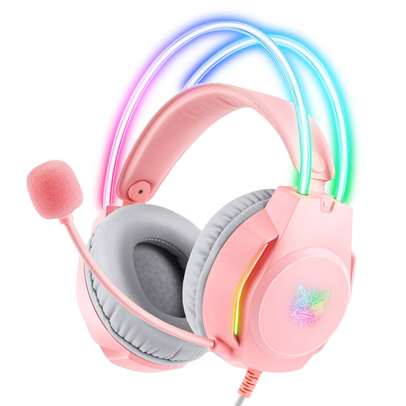 ONIKUMA X26 gaming, gamer fejhallgató rózsaszín RGB