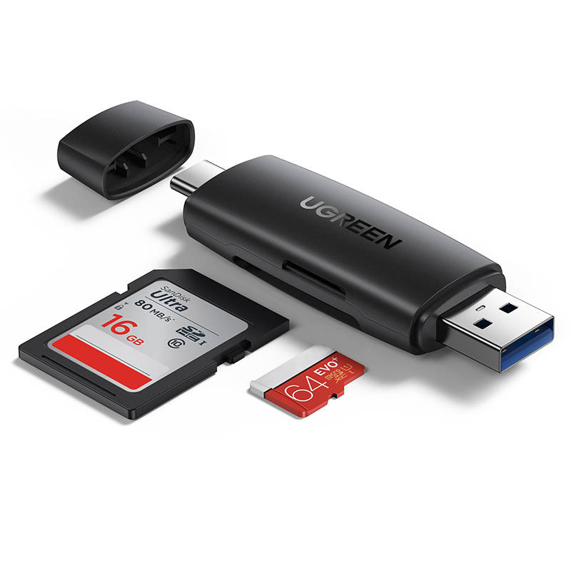 UGREEN CM304 USB + USB-C adapter SD + microSD kártyaolvasó fekete