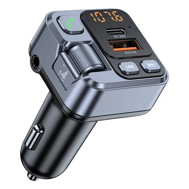 HIGI T16 Bluetooth FM Transmitter, szivargyújtós autós töltő 1x USB-A, 1x USB-C 30W PD QC3.0