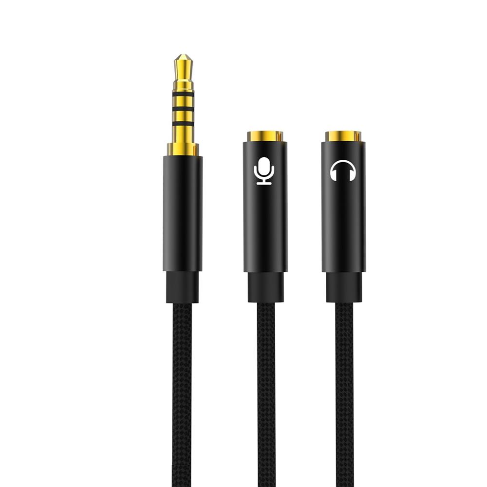 XO NB-R197 2 az 1-ben audio kábel 3,5mm jack - 3,5mm jack + mikrofon 0,23m fekete