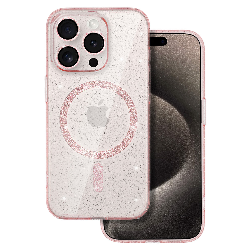 iPhone 12 Glitter MagSafe tok rózsaszín áttetsző
