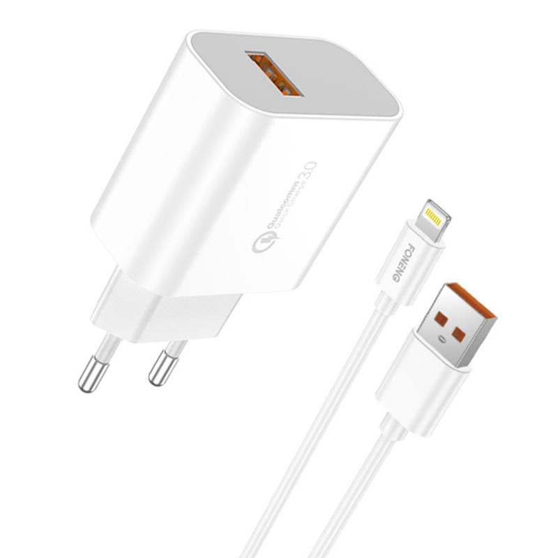 Foneng EU46 hálózati töltő adapter QC3.0 18W + USB-A - Lightning kábel