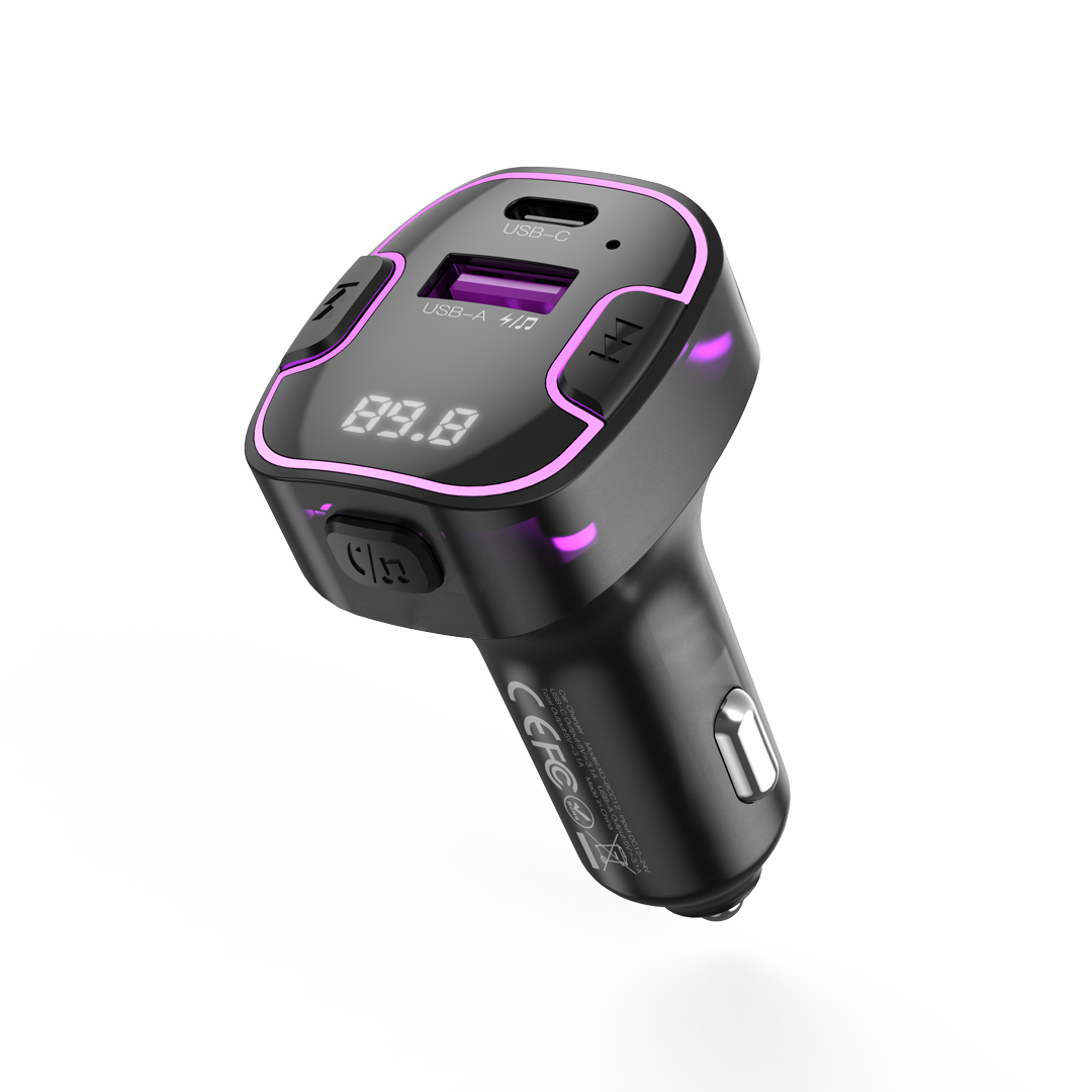Bluetooth 5.3 FM Transmitter XO adó BCC12 MP3 autós töltő 3,1A fekete USB-A/USB-C PD