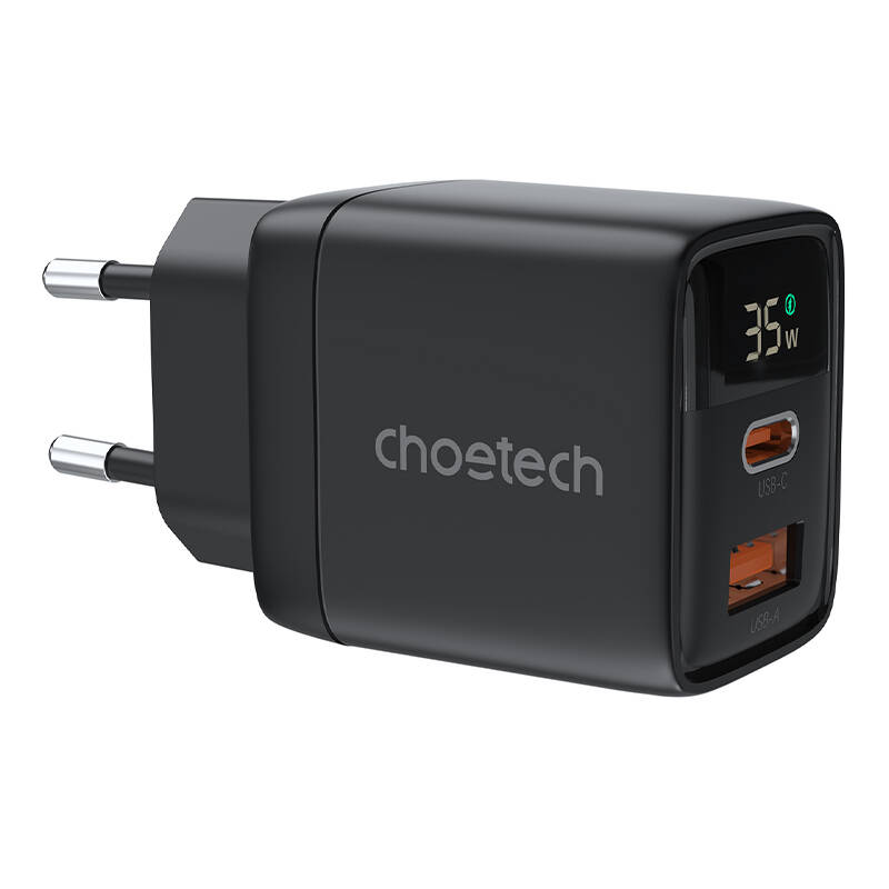 Choetech PD6052 hálózati töltő adapter GAN3 USB-A + USB-C PD35W (fekete)