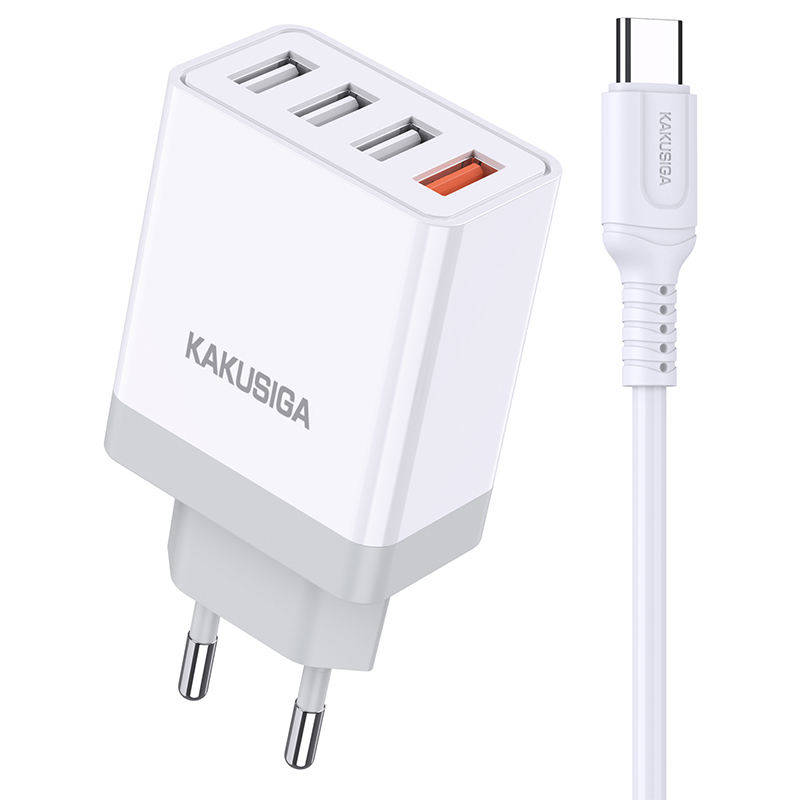 KAKUSIGA KSC-913 Fali töltő 28,5 W 4xUSB QC3.0 + USB kábel - USB-C fehér