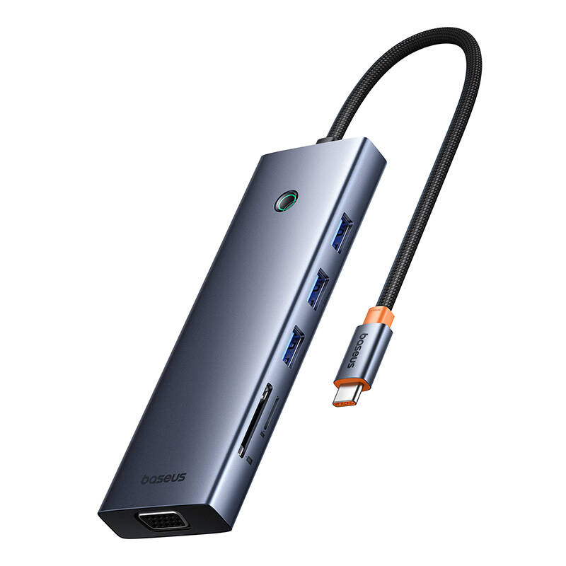Baseus UltraJoy 10 az 1-ben USB-C HUB elosztó adapter USB-C - HDMI, VGA, 3xUSB 3.0, PD, RJ45, SD/microSD, 3.5mm (szürke)
