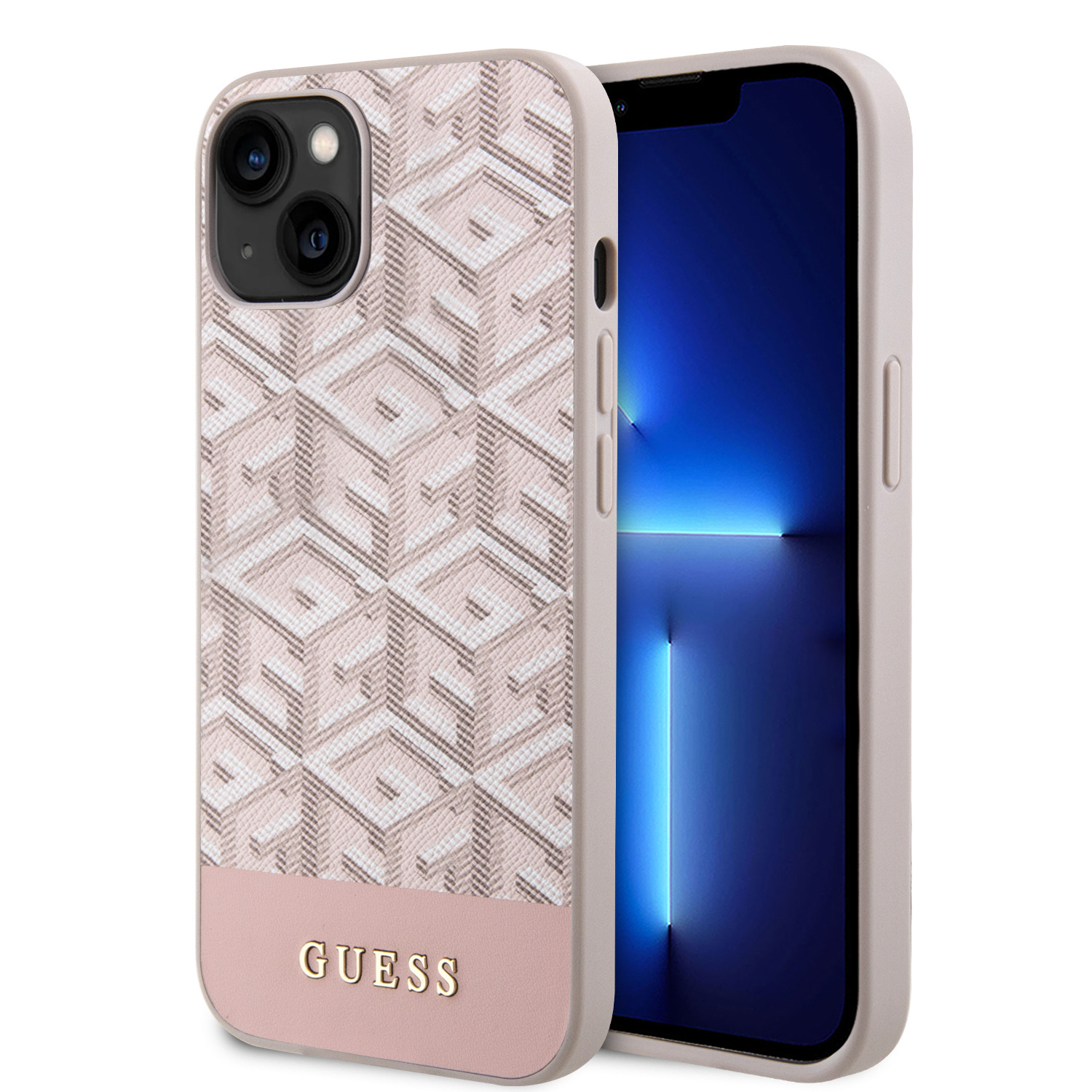 iPhone 15 Guess PU G Cube MagSafe kompatibilis telefontok rózsaszín (GUHMP15SHGCFSEP)