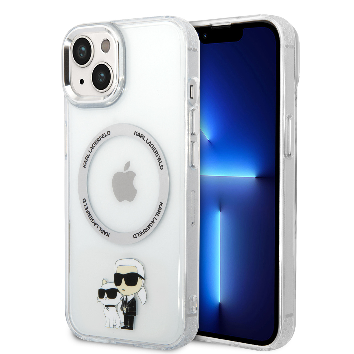 iPhone 15 Karl Lagerfeld IML Karl és Choupette NFT MagSafe kompatibilis tok átlátszó (KLHMP15SHNKCIT)