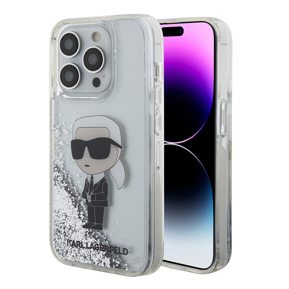 iPhone 15 Pro Max Karl Lagerfeld Liquid Glitter Karl Head tok ezüst (KLHCP15XLNKHCH)