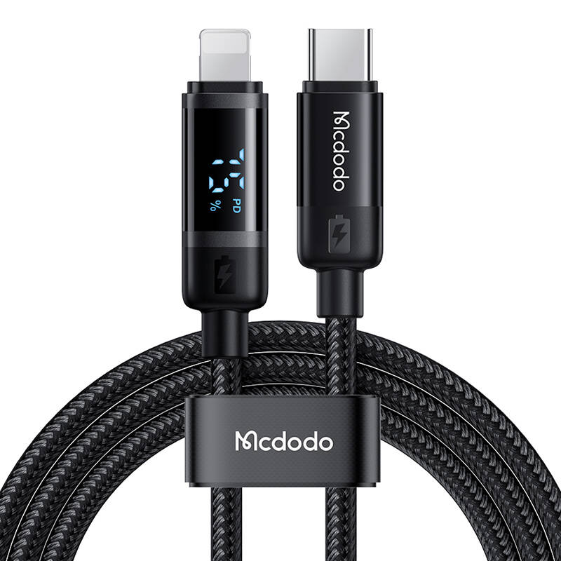 Mcdodo CA-5210 USB-C - Lightning kábel 36W, 1.2m kijelzővel (fekete)