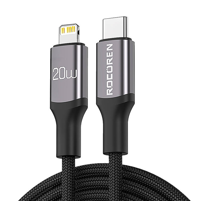 Rocoren USB-C - lightning Retro Series 2m 20W gyorstöltő kábel (szürke)