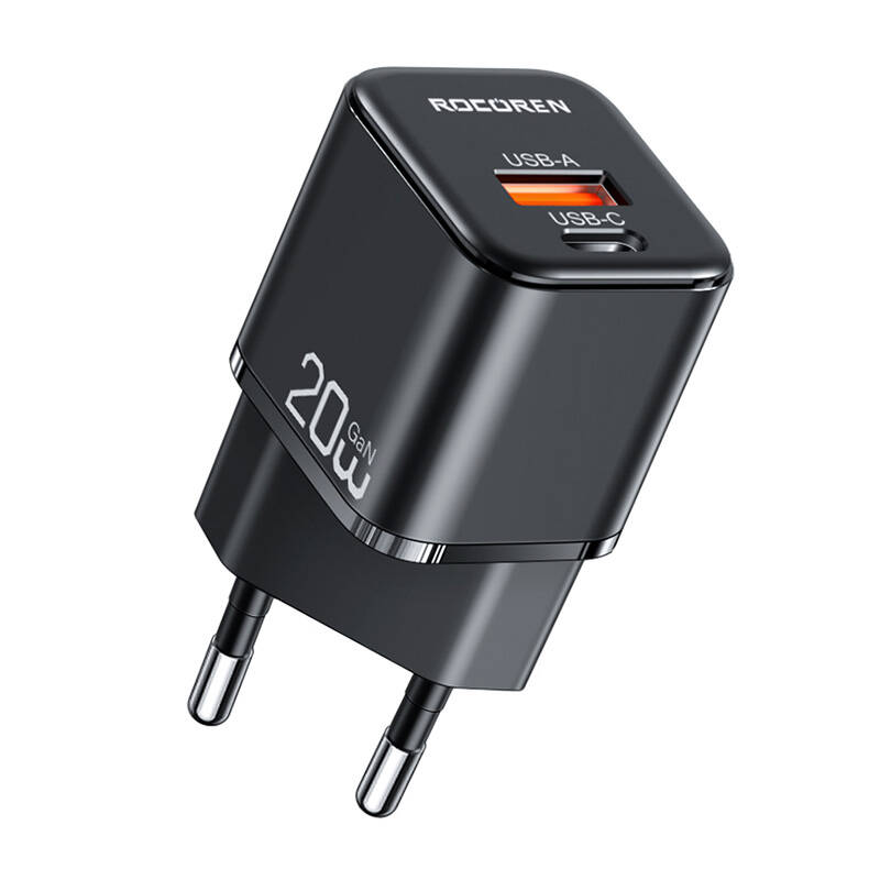 Rocoren hálózati töltő adapter MiniGaN USB-C, USB, 20W (fekete)