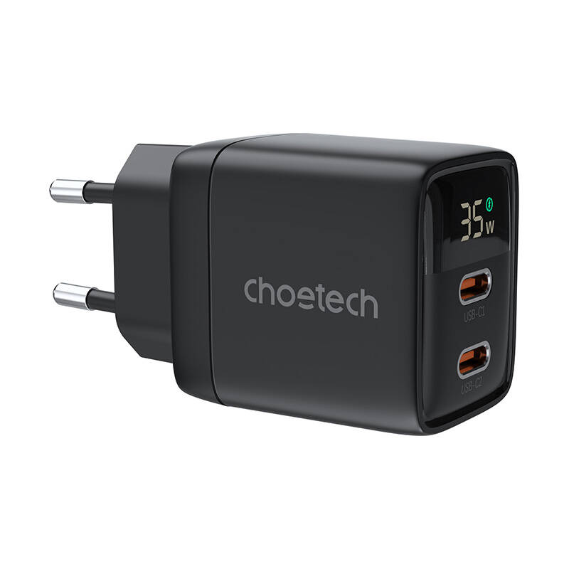 Choetech PD6051 hálózati töltő adapter GAN3 USB-C + USB-C PD 35W (fekete)