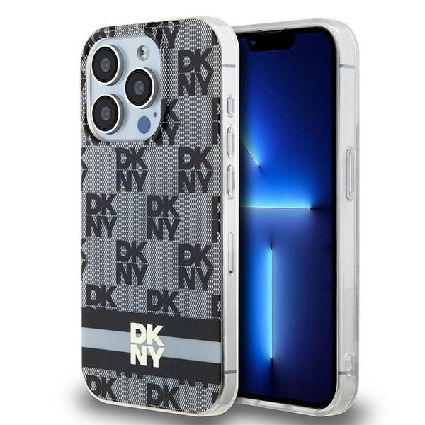 Original Case DKNY keménytok IML Checkered Mono Pattern & Printed Stripes MagSafe DKHMP14XHCPTSK iPhone 14 Pro Max fekete tok - 3