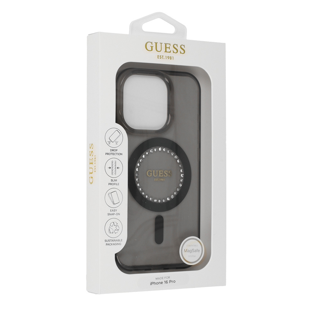  iPhone 16 fekete Eredeti GUESS IML Strasszköves Magsafe GUHMP16SPFTDTEK tok - 1