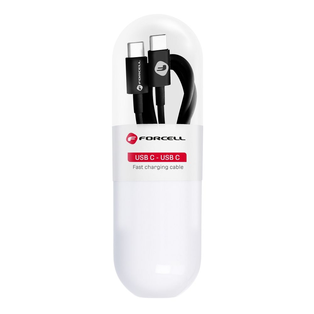 FORCELL C293 Type-C USB kábel Type C to Type C PD QC 48W TUBE 1 m fekete
