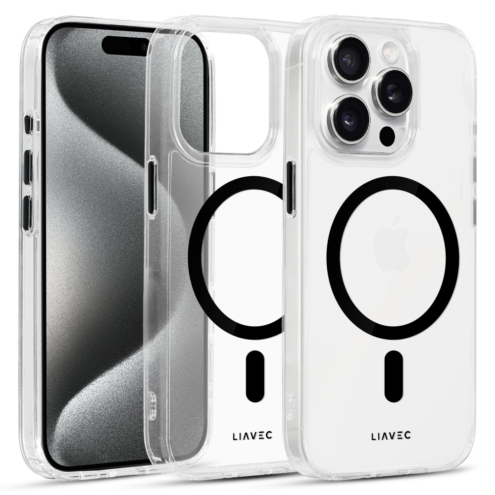 Liavec Glossy Magsafe átlátszó tok iPhone 14 Pro fekete tok