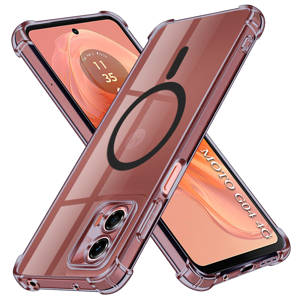 Motorola Moto G04 / Moto G04s / Moto G24 / Moto E14 Techsuit - Shockproof Clear Silicone MagSafe - Smoke Black tok