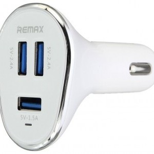 Remax univerzális autós töltő 3 USB aljzattal fehér színben