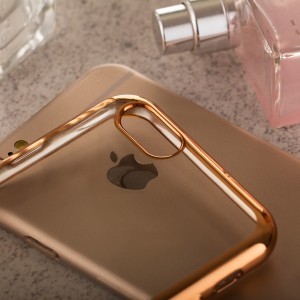 Áttetsző vékony tok metál színű csillogó kerettel iPhone X/XS arany színben