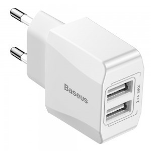 Baseus Mini Dual-U hálózati, fali USB töltő adapter 2 USB aljzattal fehér színben
