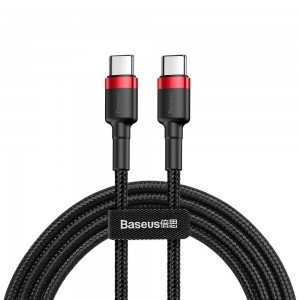 Baseus Cafule Nylon harisnyázott USB-Type C/USB-Type C kábel PD2.0 60W 20V 3A QC3.0 1m fekete/piros