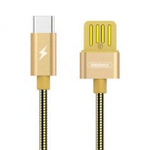 USB/USB Type-C kábel fém szigeteléssel 2.1A 1m arany Remax Silver Serpent RC-080a